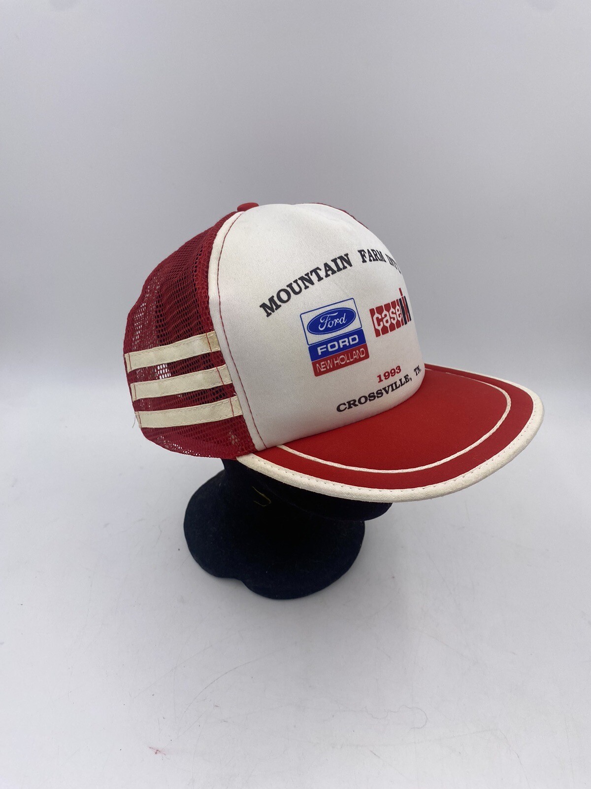 Vintage 1993 Red White 3 Stripe Trucker Hat Mountain Farm INTL Ford Case