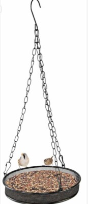 HANGING BIRD FEEDER WITH 7  EASY FILL SHALLOW OPEN DISH (BLACK)