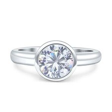 Bezel Set 7mm Round Classic Engagement Ring Cubic Zirconia 925 Sterling Silver