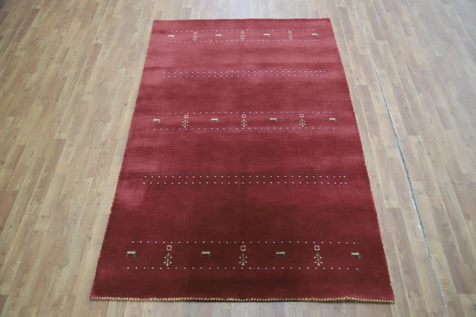 Red Traditional Gabbeh Rug Hand-knotted Wool Rug 5x8 ft. - Image 3 of 4