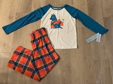  NWT  Cat  Jack Girl  s Size 10/12 Pink Plaid Pajama Set With Dogs On Front