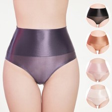 Womens See-through Silky Shiny Glossy High Waist Briefs Bikini Panties Underwear