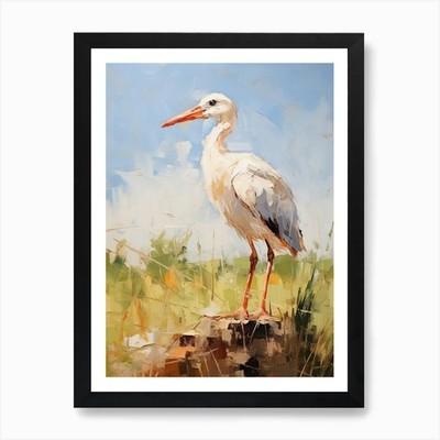Vogel Gemälde Storch 3 Kunstdruck gerahmt Wandbild Poster Leinwanddruck Bild