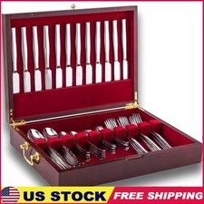 Wooden Silverware Storage Chest W/ Handle 12 ...