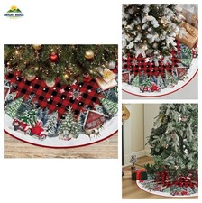 Christmas Tree Skirt 36 Inch Red Buffalo Plaid Polyester for 4-5.5 ft Trees