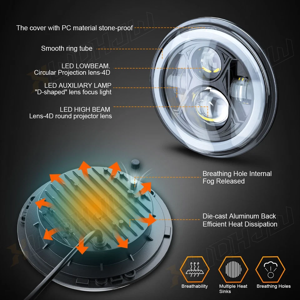 Par de faros LED redondos de 7" RGB DRL haz sellado alto/bajo para Dodge Dart 1964-1976 Foto 4 de 4