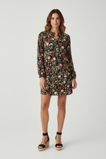 LOFT Floral Wildflower Split Neck Shift Dress - Size LT (Large Tall) EUC