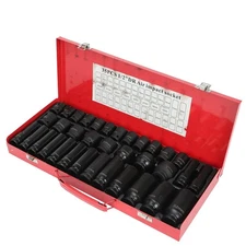 35pcs 1/2 Inch Drive Deep Impact Socket Tool Set Metric Garage Workshop Tools...