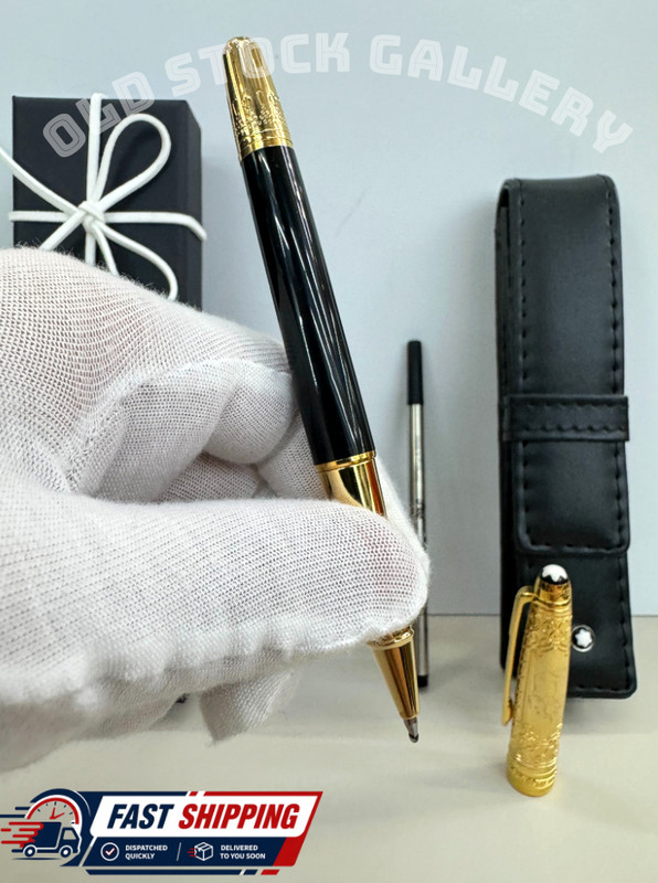 MONTBLANC Meisterstück 146 Rollerball Gold Trim w/ Leather Pouch Vip Fast Bid