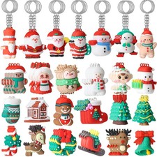 100 Pcs Christmas Rubber Keychains Bulk, 3D Santa Claus Snowman Xmas Tree Rei...