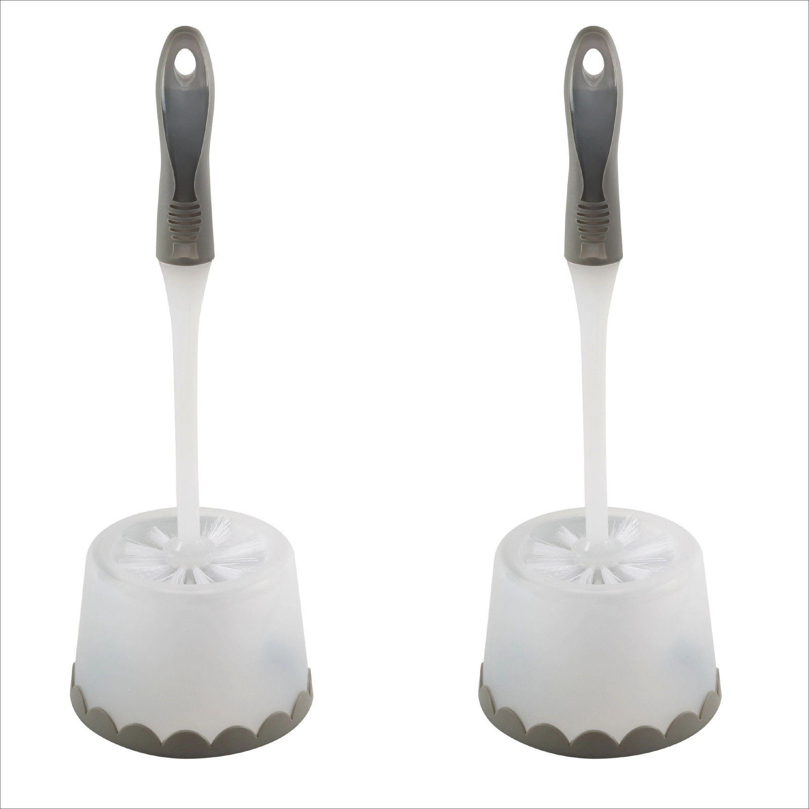 Bath Bliss 2 Pack Deluxe Toilet Bowl Brush and Stand - Set White and Grey Set