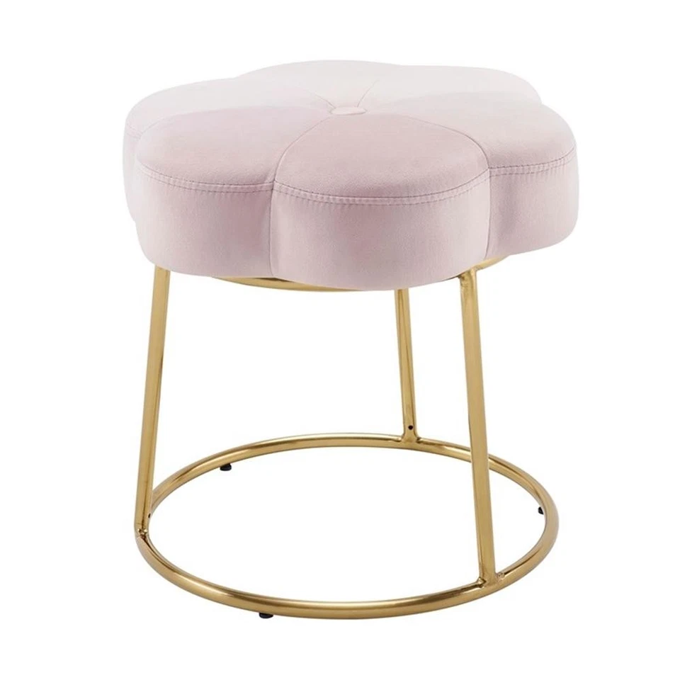 Linon Siena Gold Steel Base Upholstered Flower Shape Vanity Stool in Pink Velvet - Image 4 of 4