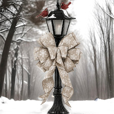 10" WIDE FAUX BURLAP SNOWFLAKE CHRISTMAS BOW DECOR WREATHS LANTERNS GIFTS DOOR
