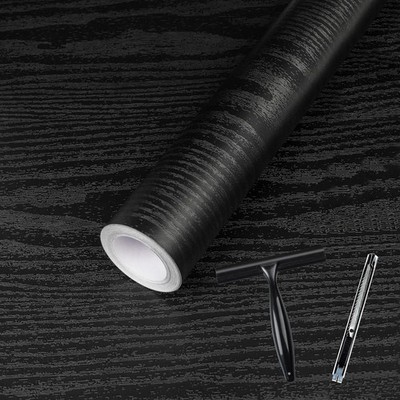 Abyssaly 17.7'' x 393.7'' Black Wood Grain Contact Paper Peel and Stick Wallpaper
