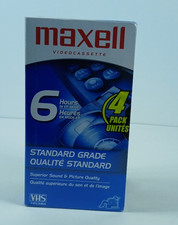 BRAND NEW SEALED Maxell 6 Hrs T-120 4 Pack Blank Standard Grade VHS Tapes Video