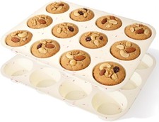 Silicone Muffin Pan 2 Pack 12 Cup Nonstick Cupcake Baking Mold White