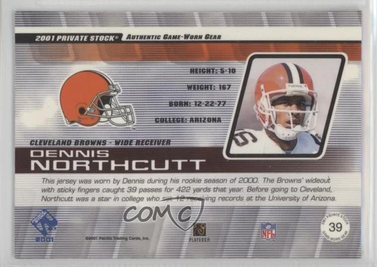 2001 Pacific Private Stock Game-Worn Gear Dennis Northcutt #39 - Image 2 of 2