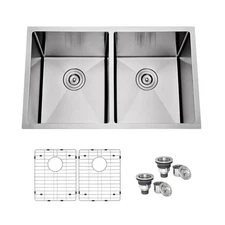 32" Undermount Double Bowl Kitchen Sink Stainless Steel Sink with Accessories