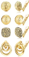 4Pairs Clip on Earrings for Women Gold Silver Clip on Hoop Earrings Chunky Teard