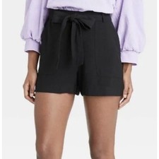 A New Day Large Black High Waisted Paperbag Pull-On Shorts w/ Belt