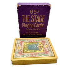 65X THE STAGE Theater Souvenir Playing Cards Gold Edges 1908 Complete w Box USA
