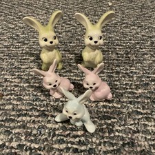 Goebel W Germany Whimsical Happy Rabbits Pastel Set Of 5