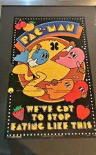 Selten 1980 Vintage Pac-Man Schwarzer Samt Arkade Plakat Bally midway Flipper