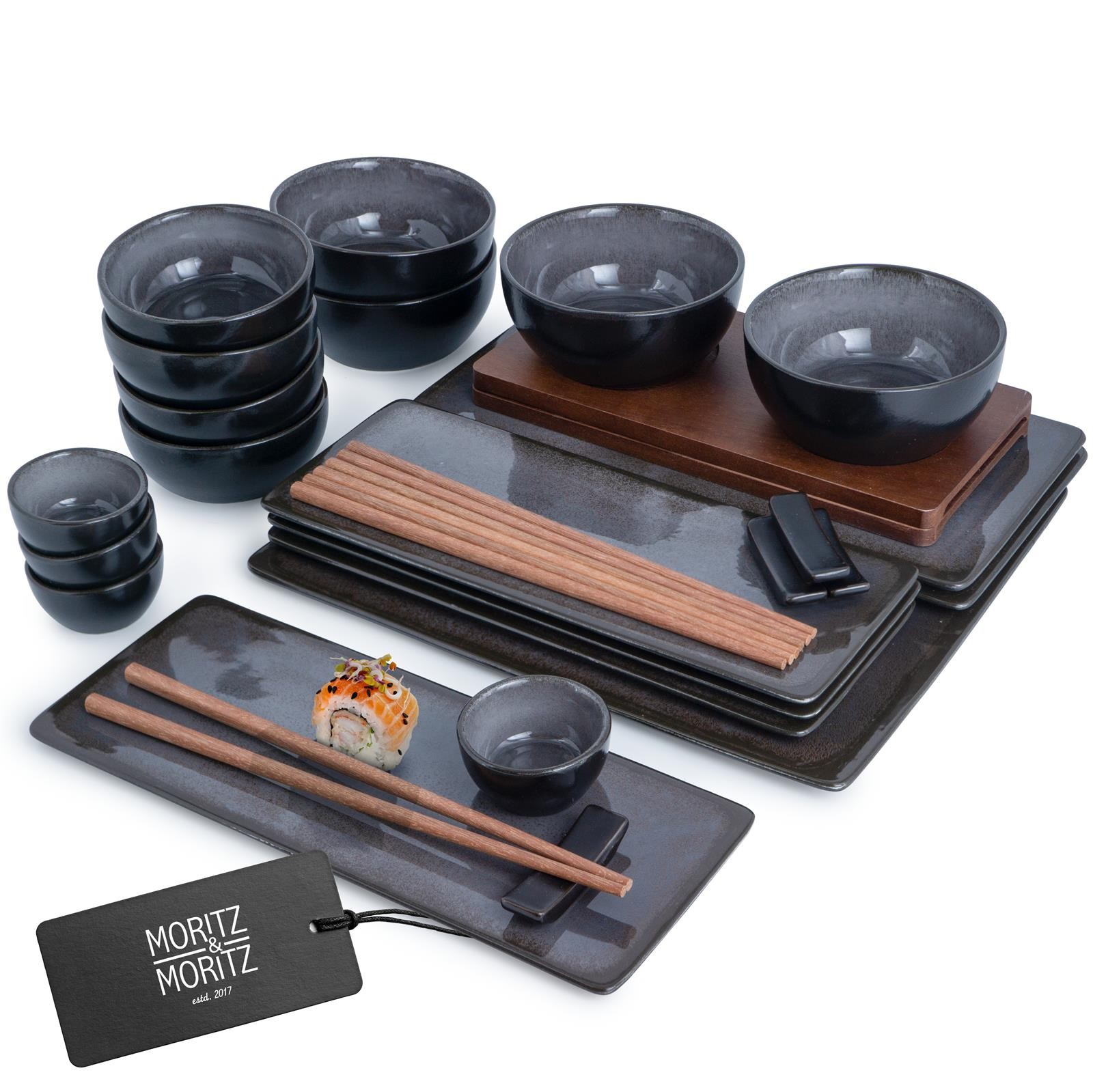 Juego de sushi vajilla servicio vajilla de sushi plato cuenco cuenco de inmersión Japón gris