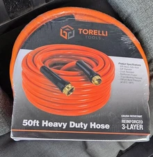 NEW- 50ft x 5/8 Heavy Duty Water Hose 3Layer Crush Resistant Torelli