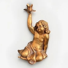 VTG Florentine Gilt Cherub Candle Holder Italy Baroque Rococo Hollywood Regency