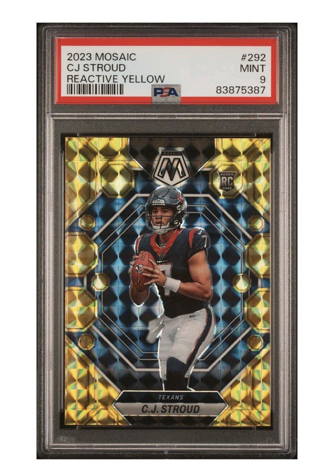 Panini 2023 Mosaic Rookies C.J. Stroud Reactive Yellow Prizm #292 PSA 9 RC view 1