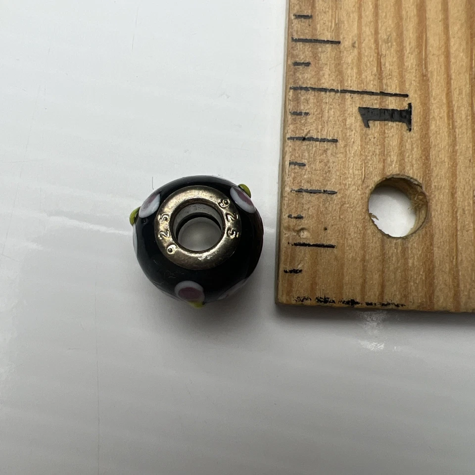 Cuentas de cristal de Murano de plata de ley 925 diapositiva europea de murano flores negras rosas Foto 3 de 4