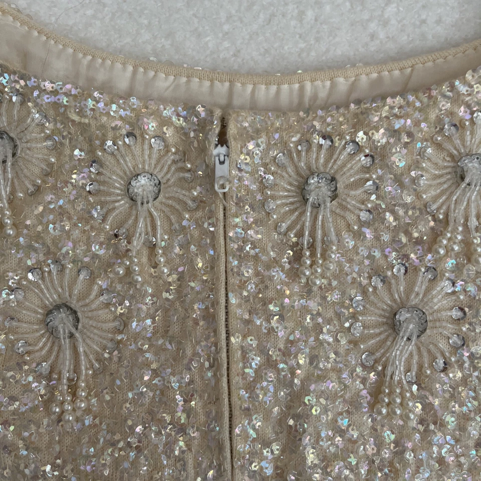 Женские винтажные 60-х блестки бисером блузка без рукавов круглый вырез 100% шерсти - Изображение 4 из 4