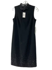 Teri Jon Rickie Freeman Black Sheath Beaded Sleeveless Dress Size 4 NWT  $495
