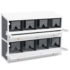 8 Compartments Nesting Boxes for Chickens w/ 2 Egg Collection Trays