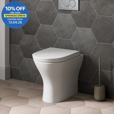 Back to Wall Toilet BTW Modern Ceramic Pan Soft Close Seat Space Saving White