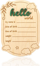Wooden Baby Announcement Sign, Hello World Newborn Signs Star  Clouds Prints We