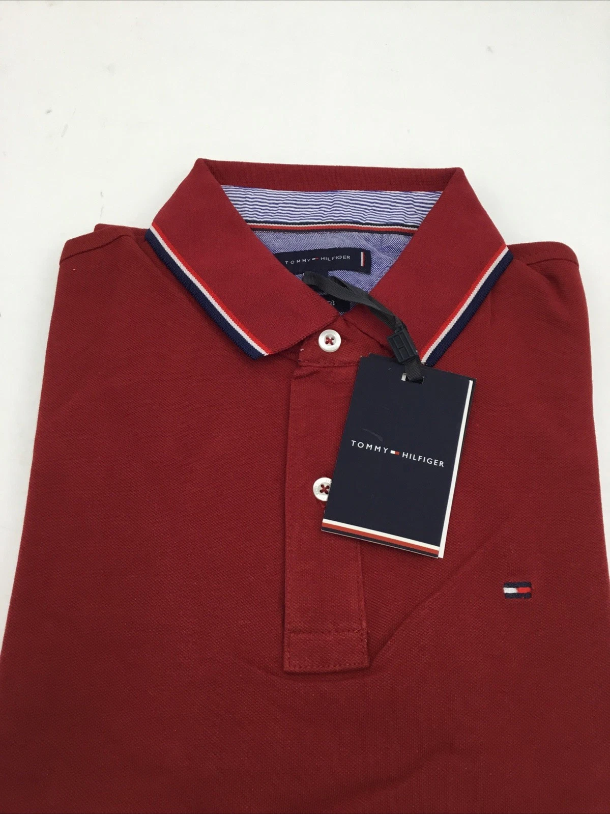 Tommy Hilfiger Mens Classic Fit Short Sleeve Cotton Polo in  Burgundy Large image 3