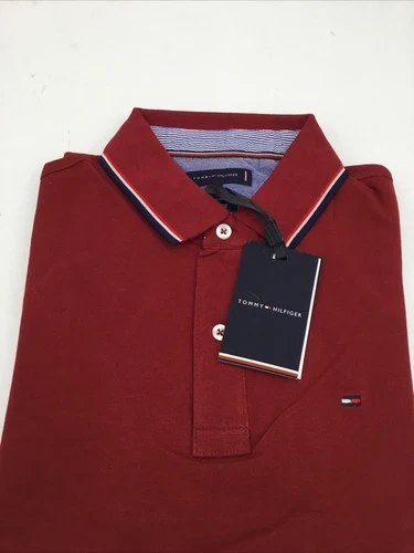 Tommy Hilfiger Mens Classic Fit Short Sleeve Cotton Polo in  Burgundy Large image 3