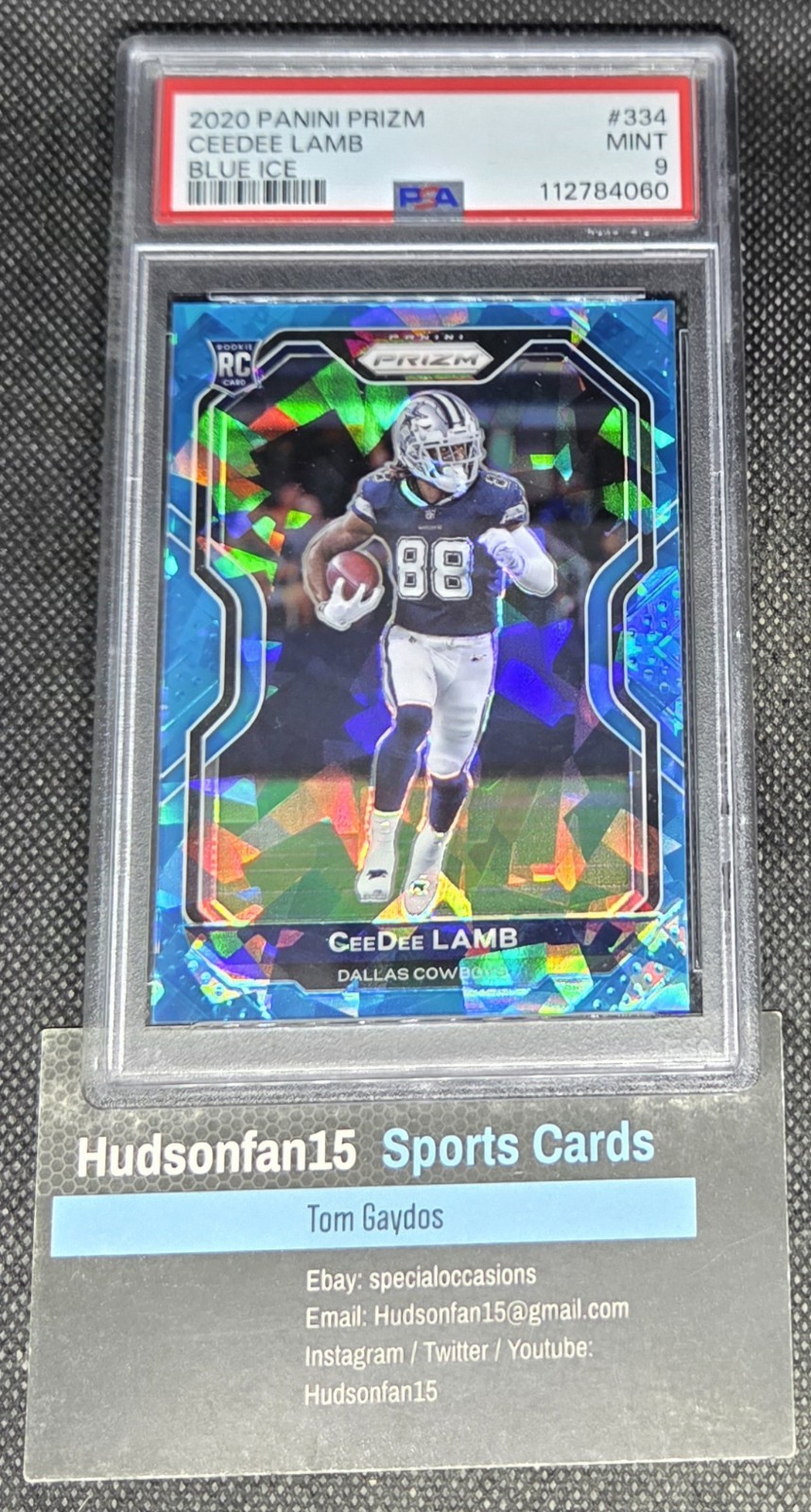 CeeDee Lamb 2020 Panini Prizm #334 RC Blue Ice 50/99 PSA 9 Mint Dallas Cowboys