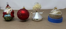 Lot of 4 Christmas Assorted Santa, Christmas Tree, Girl & Swirl Ornaments - EUC
