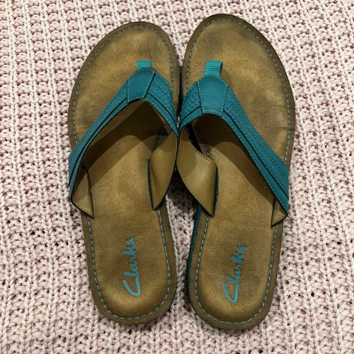 Sandali Clarks Collection taglia 10M donna pelle marrone con cinturini blu