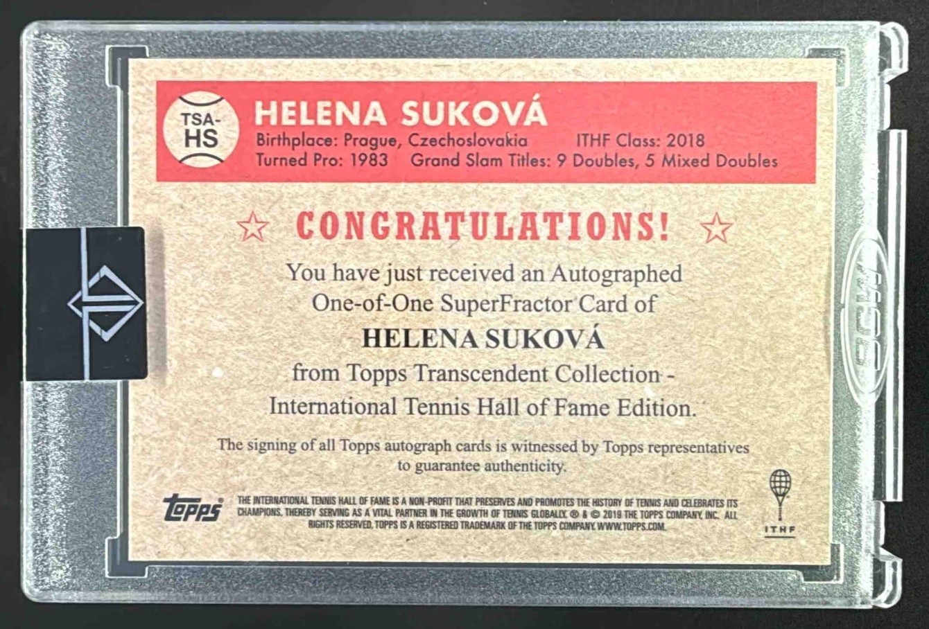 2020 Topps Transcendent Hall of Fame Helena Sukova 1952 SuperFractor Auto #1/1 view 2