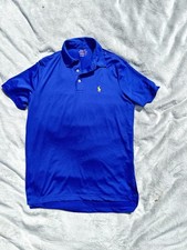 Polo Ralph Lauren Polo Shirt Men's S Performance Blue W/Yellow Pony Stretch