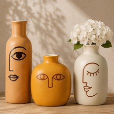 Abstract Ceramic Vases Set of 3, Modern Boho Matte Ceramic Vase Set for Home ...
