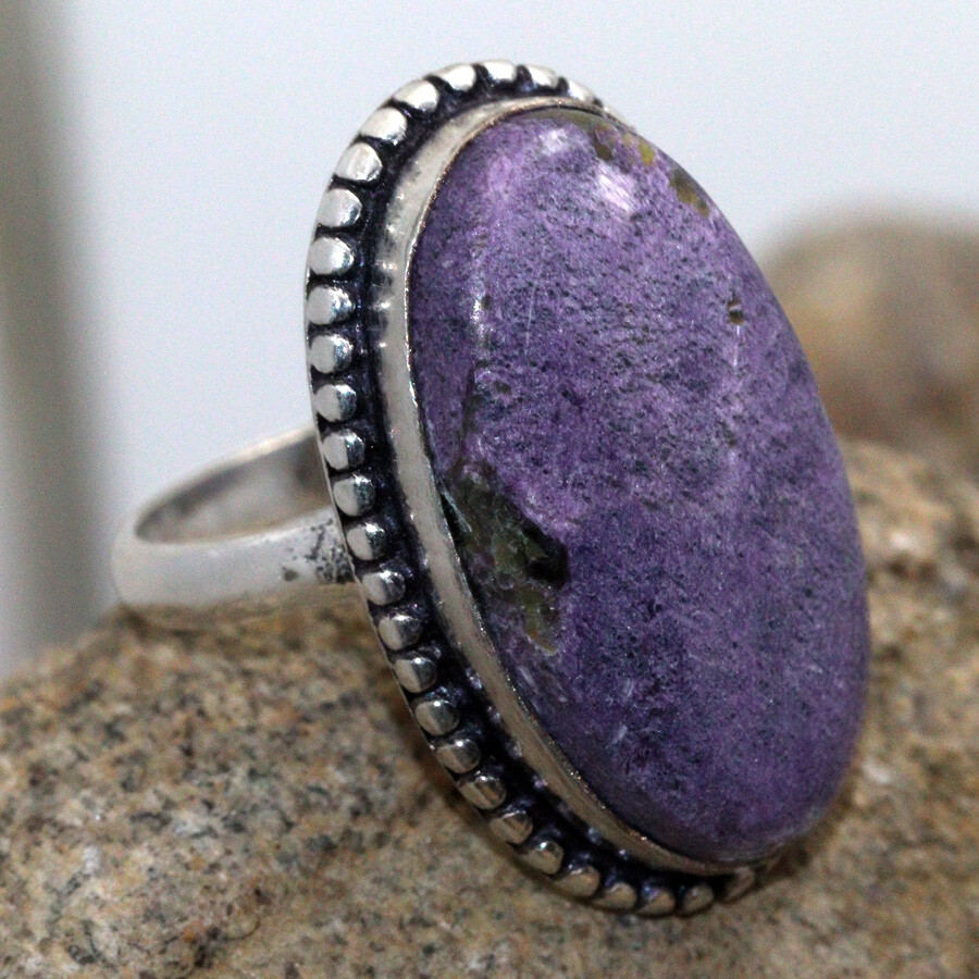 925 Silver Plated Purpurite Ethnic Ring Handmade Jewelry Size US 10 JW