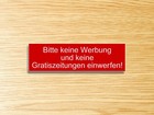 Briefkastenschild - Bitte keine Werbung & Zeitung einwerfen! 70x20mm, Rot/Weiß