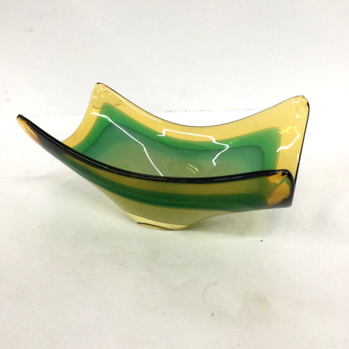VTG Italian Murano Style Candy Dish Green Yellow Art Glass Sommerso Bowl - Picture 5 of 16