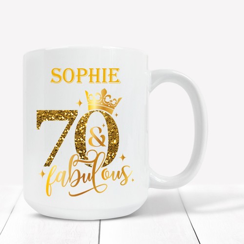 Personalised 70th Birthday Gift 70th Gold Mug, Coaster or Mug & Coaster Gift Set - Picture 2 of 6