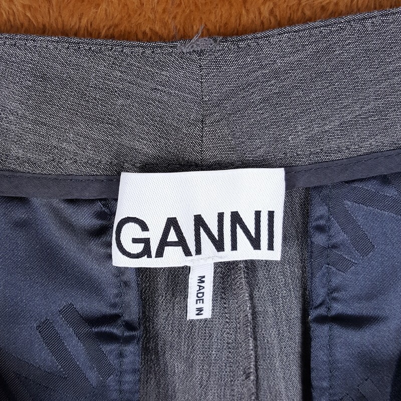 GANNI Pants Womens Size 40 Gray Straight Leg Pockets High Rise Trouser